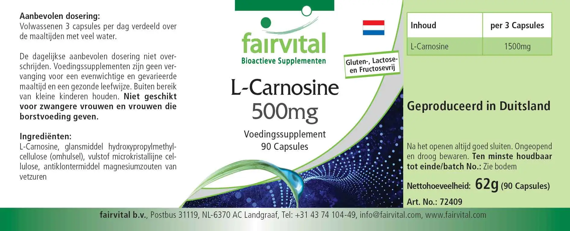 L-Carnosine 500mg - 90 Capsules