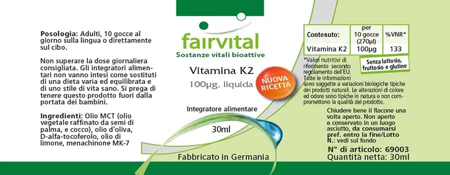 Vitamina K2 líquida 100µg por 10 gotas - 30ml