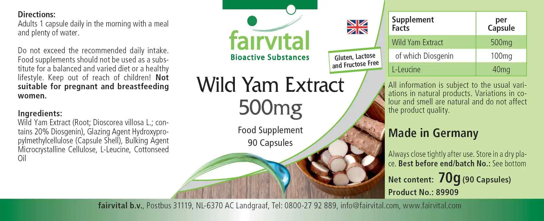 Wild Yam Extract 500mg - 90 Capsules