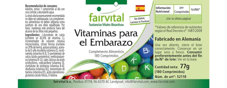 Vitaminas para el embarazo - 180 comprimidos