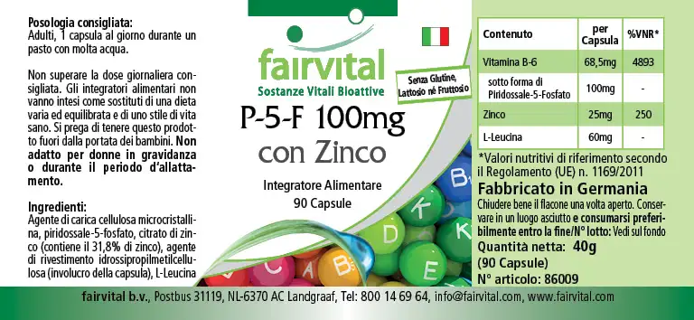 P-5-P 100 mg con Zinco – Vitamina B6 attiva – 90 capsule