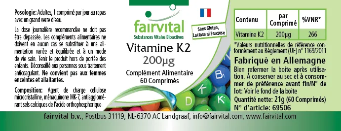 Vitamina K2 200µg - 60 comprimidos