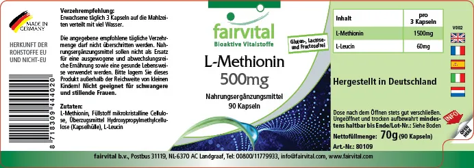 L-Metionina 500mg – 90 Capsule