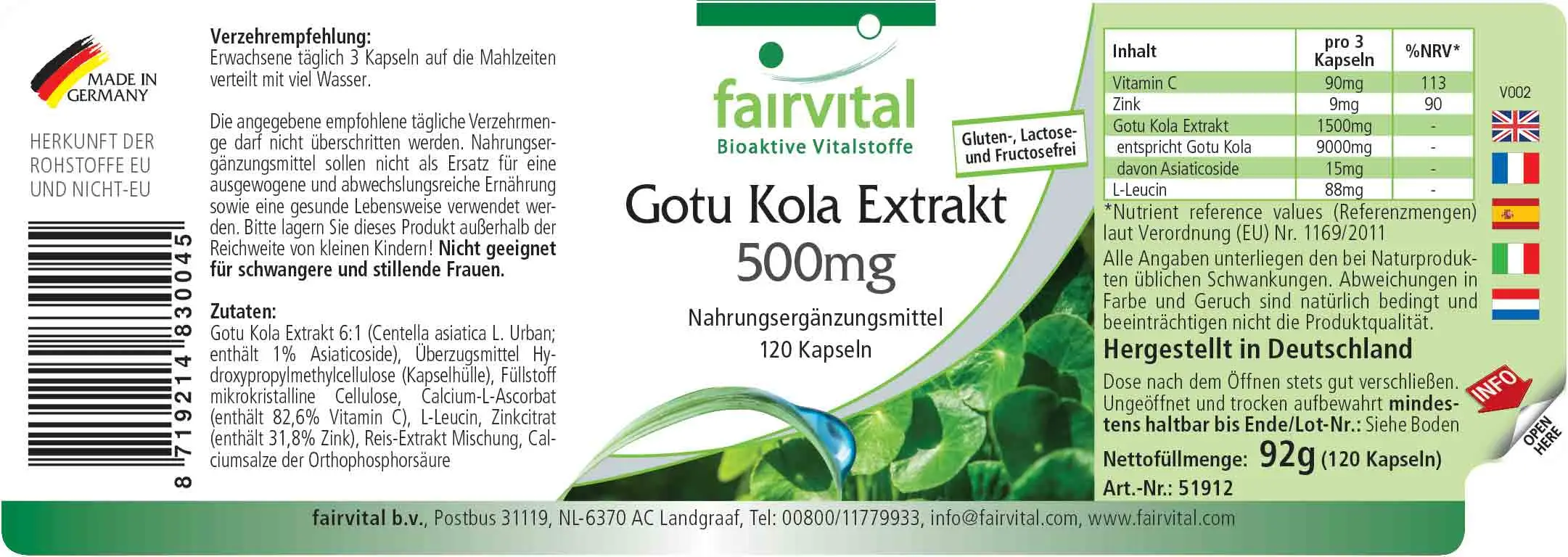 Gotu Kola Extrakt 500mg