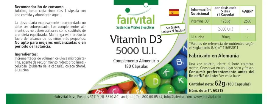 Vitamin D3 5000 I.U. - 180 Capsules