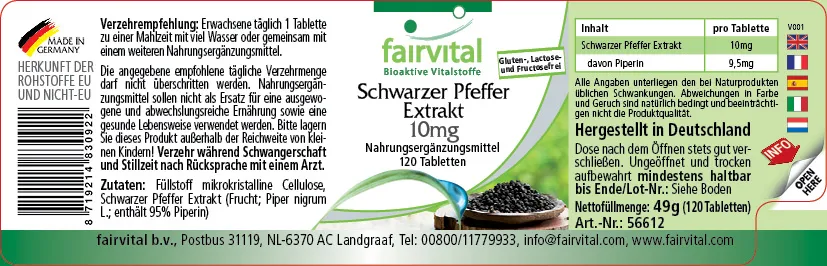 Schwarzer Pfeffer Extrakt 10mg