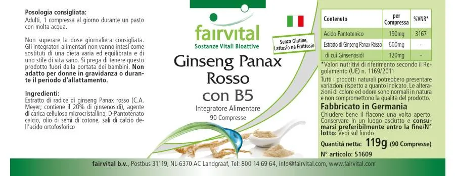 Panax Ginseng Rojo con B5 - 90 Comprimidos