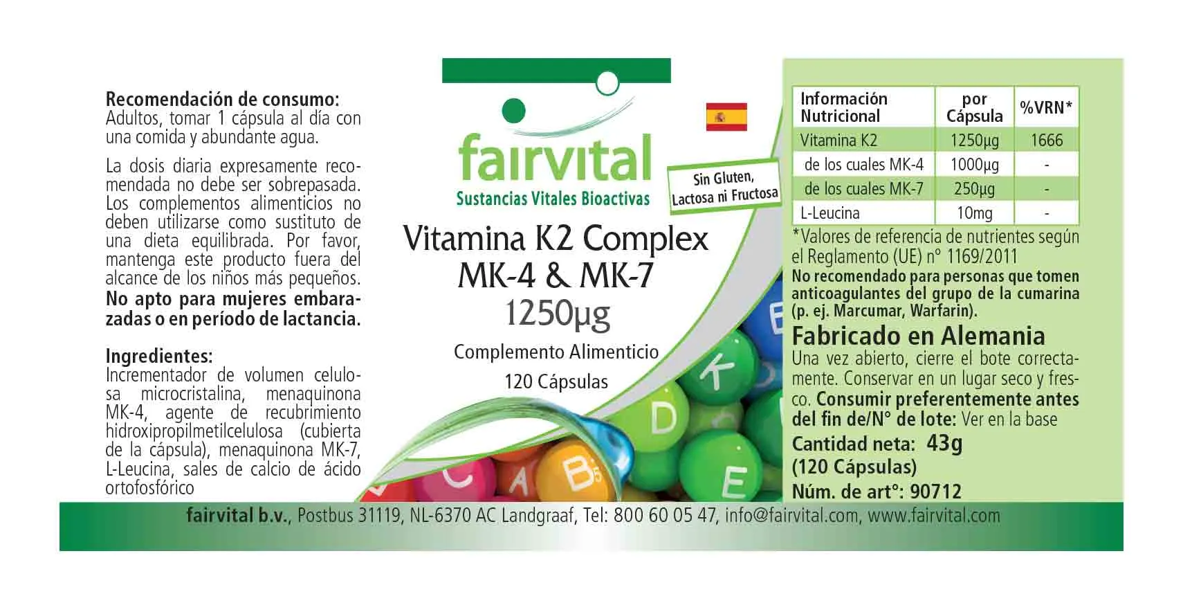 Vitamina K2 complesso MK-4 e MK-7 1250µg - 120 capsule