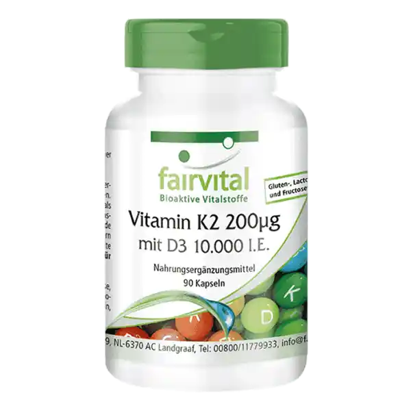 Vitamine K2 200µg avec D3 10.000 U.I. - 90 gélules