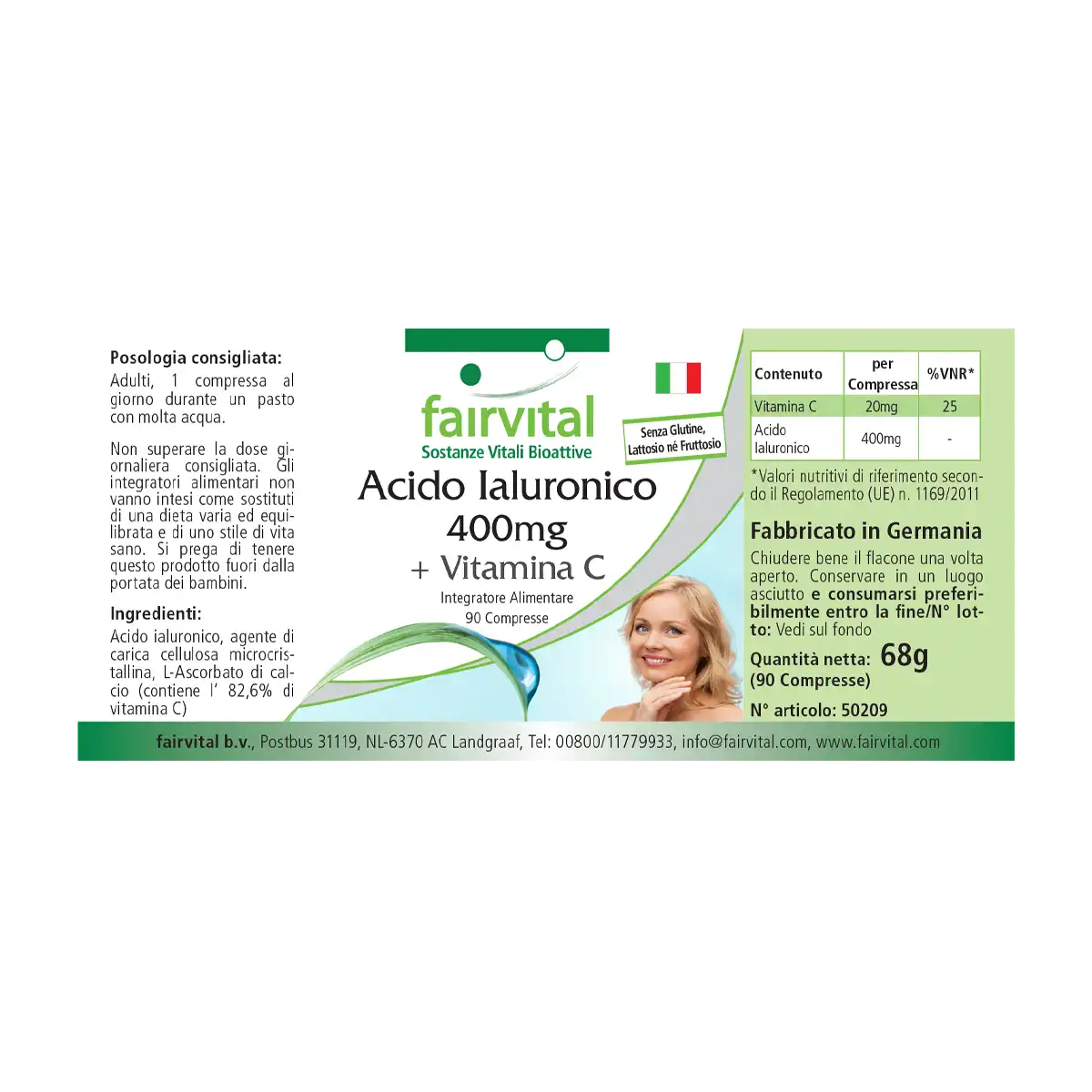 Acide hyaluronique 400mg + Vitamine C - 90 comprimés