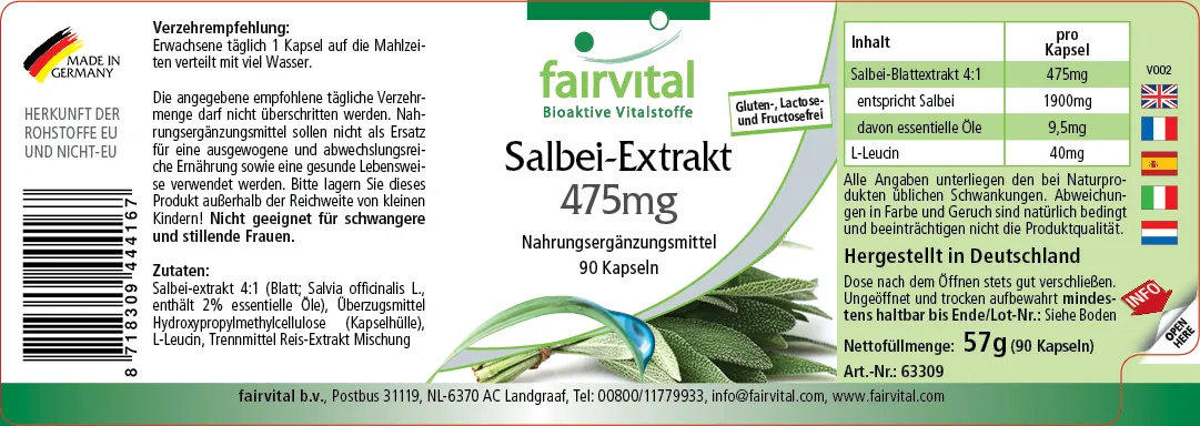 Extrait de Sauge 475mg - 90 gélules