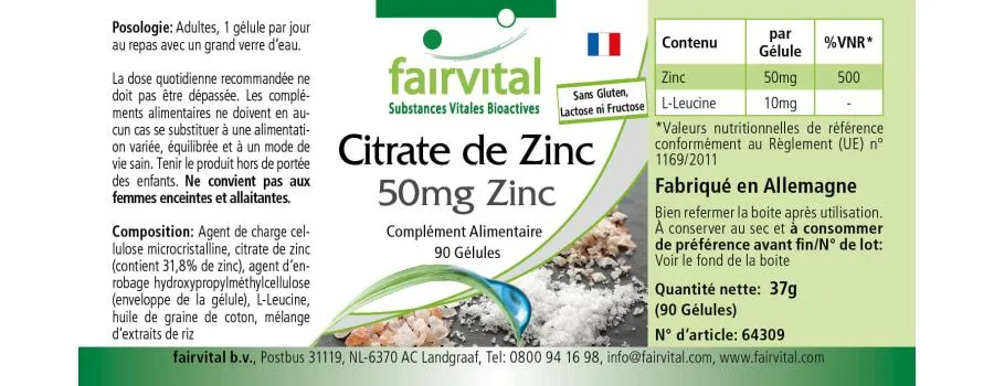 Citrato de Zinc con 50mg de Zinc - 90 Cápsulas