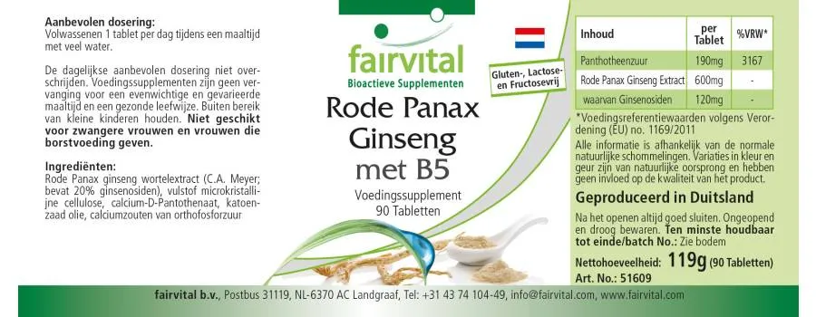 Panax Ginseng Rouge avec B5 - 90 comprimés