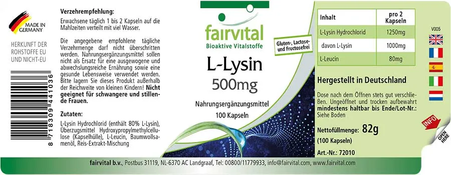 L-Lisina 500mg - 100 capsule