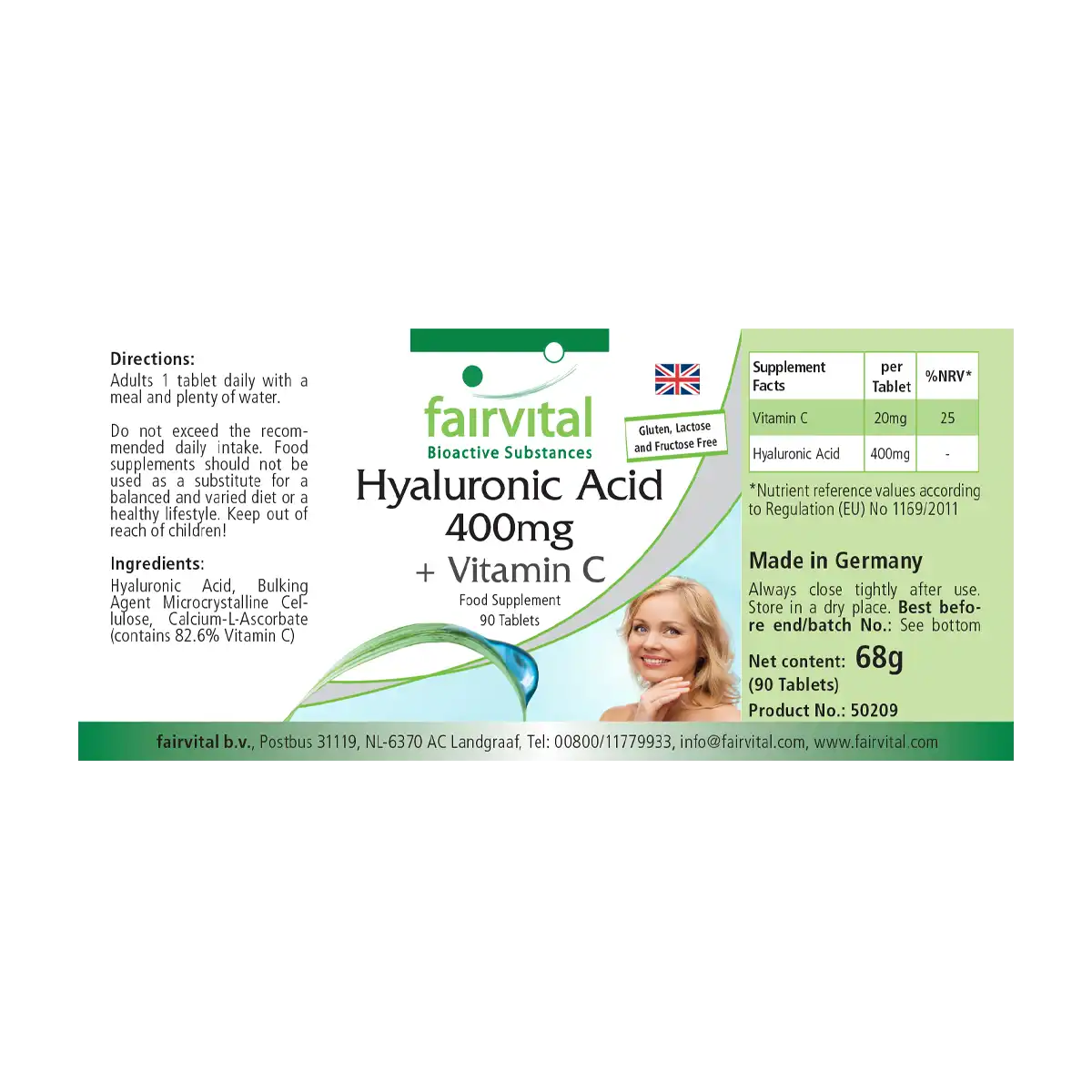 Hyaluronic Acid 400mg + Vitamin C - 90 Tablets