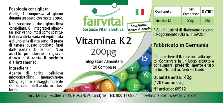 Vitamina K2 200µg - 120 Comprimidos