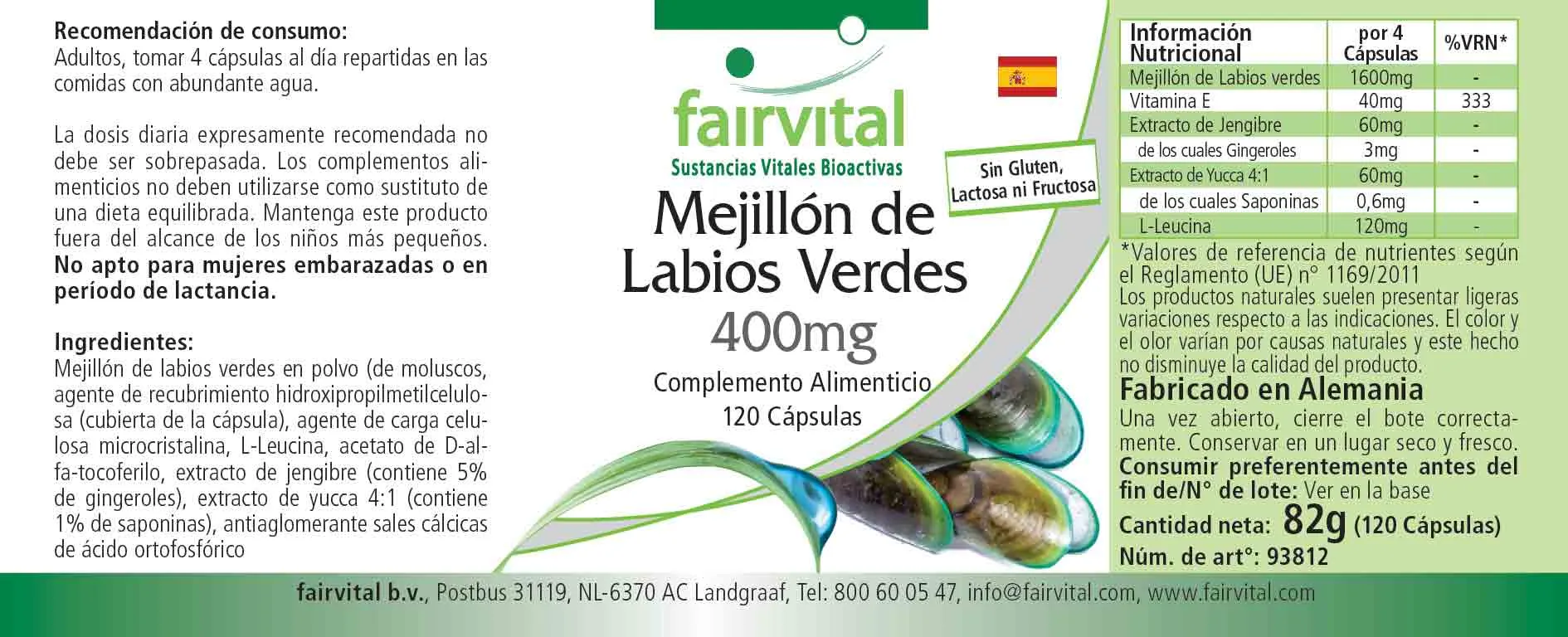 Mejillón de labios verdes 400 mg - 120 cápsulas