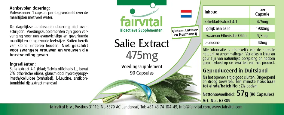 Extracto de salvia 475mg - 90 Cápsulas