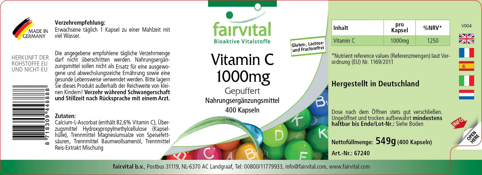 Vitamine C 1000mg en forme tamponnée – 400 gélules