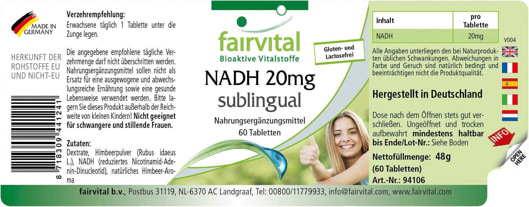 NADH 20mg sublingual - 60 comprimés