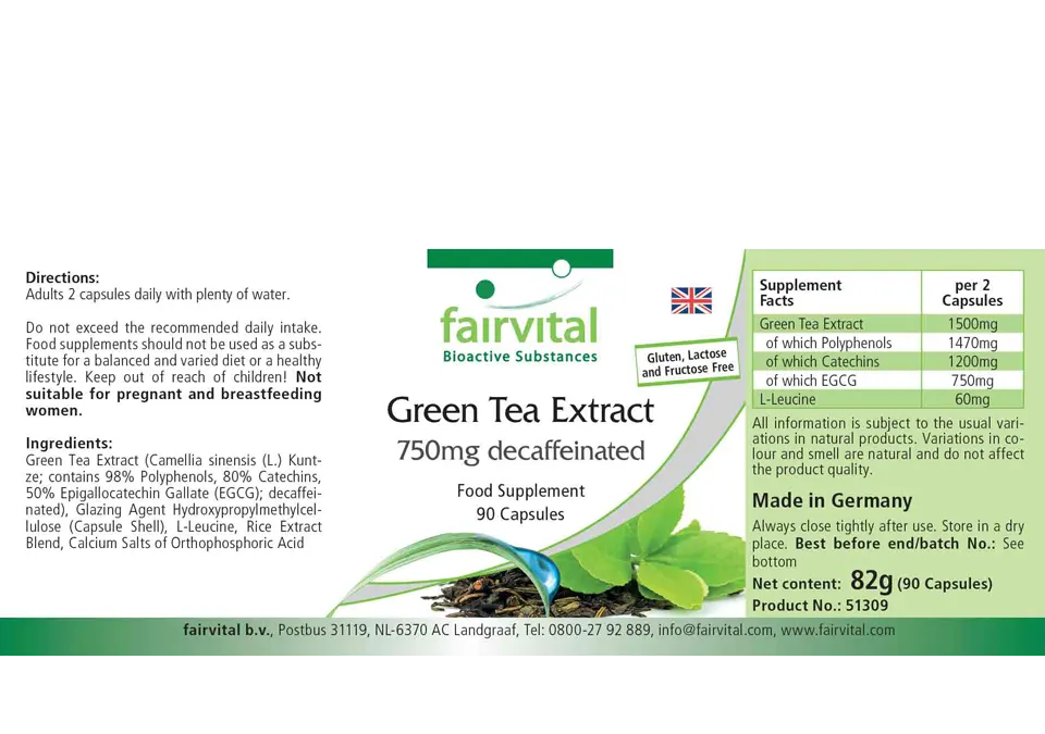 Extrait de thé vert 750mg décaféiné - 90 gélules