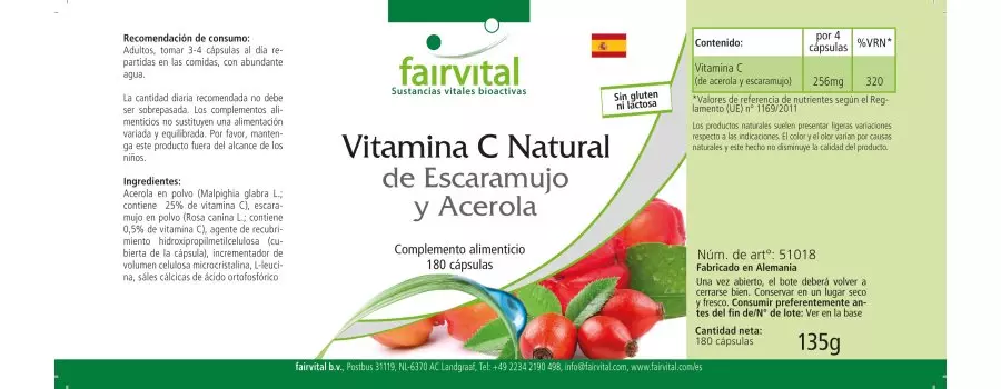 Natural Vitamin C from Acerola - 180 Capsules