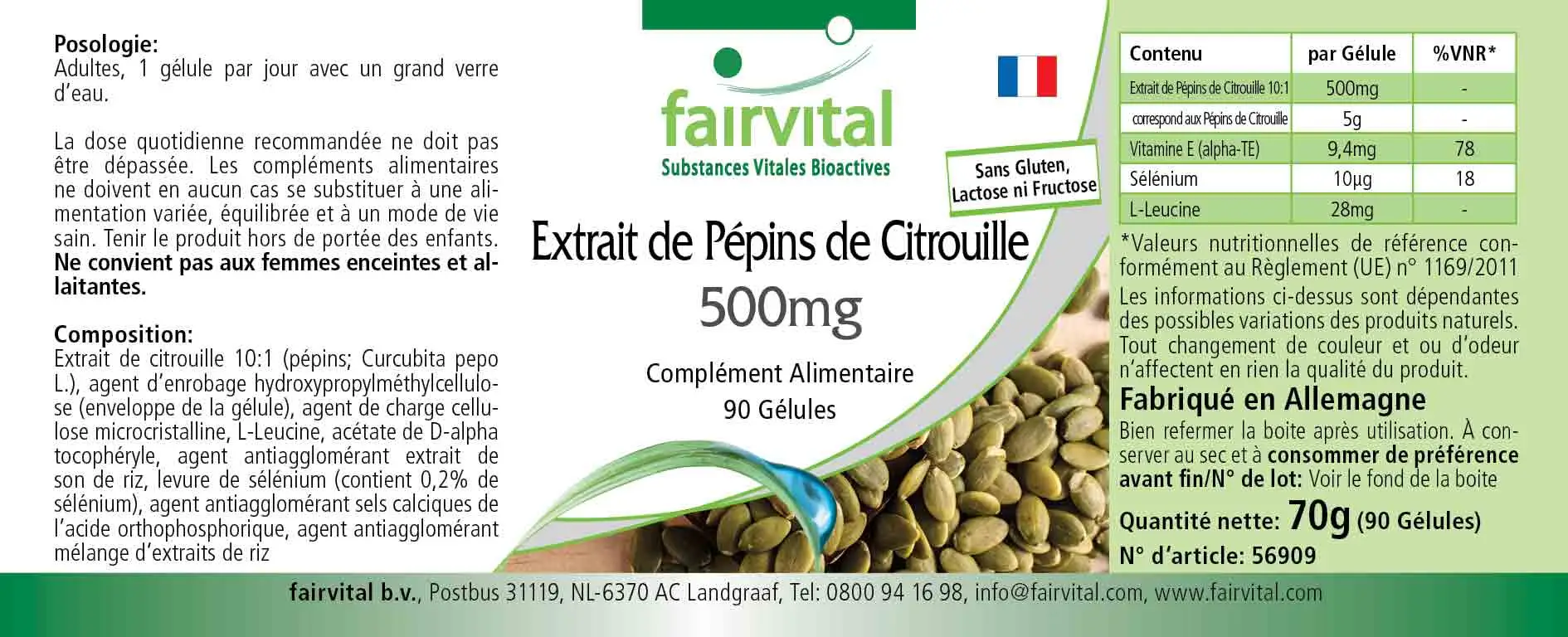 Extrait de pépins de courge 500mg