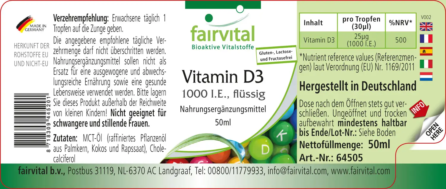 Vitamina D3 líquida - 1000 UI por gota - 50ml