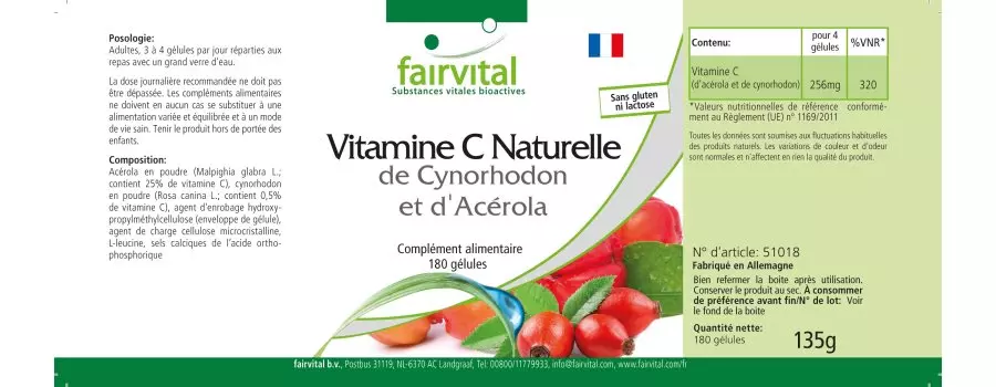 Vitamine C Naturelle d'Acérola - 180 gélules