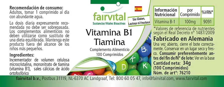 Vitamine B1 - Thiamine - 100 comprimés