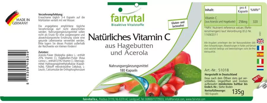 Vitamina C naturale di Acerola - 180 capsule