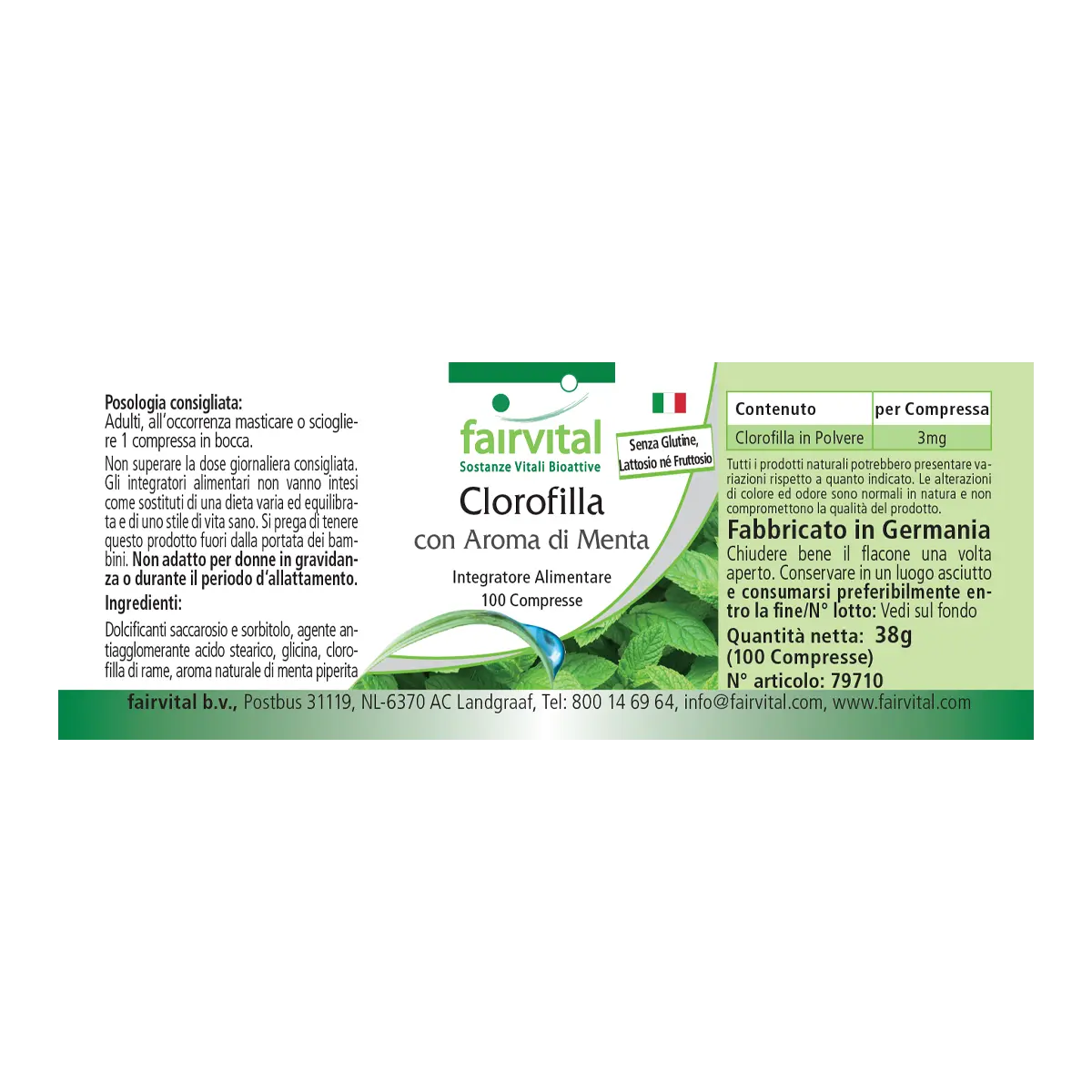 Clorofila masticable con aroma a menta - 100 Pastillas masticables