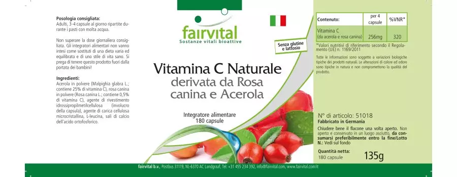 Natural Vitamin C from Acerola - 180 Capsules