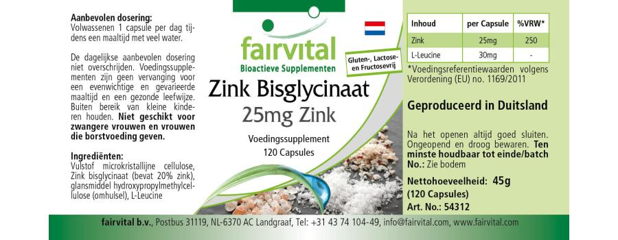 Bisglycinate de zinc avec 25mg de zinc - 120 gélules