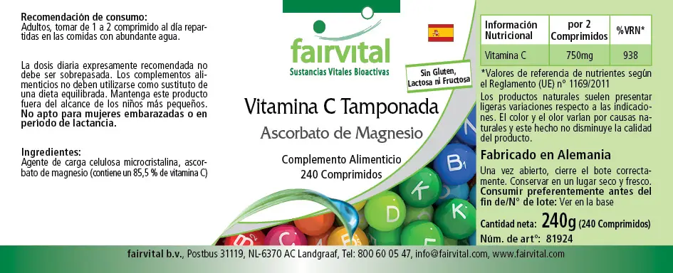 Vitamina C prensada Ascorbato de Magnesio - 240 comprimidos