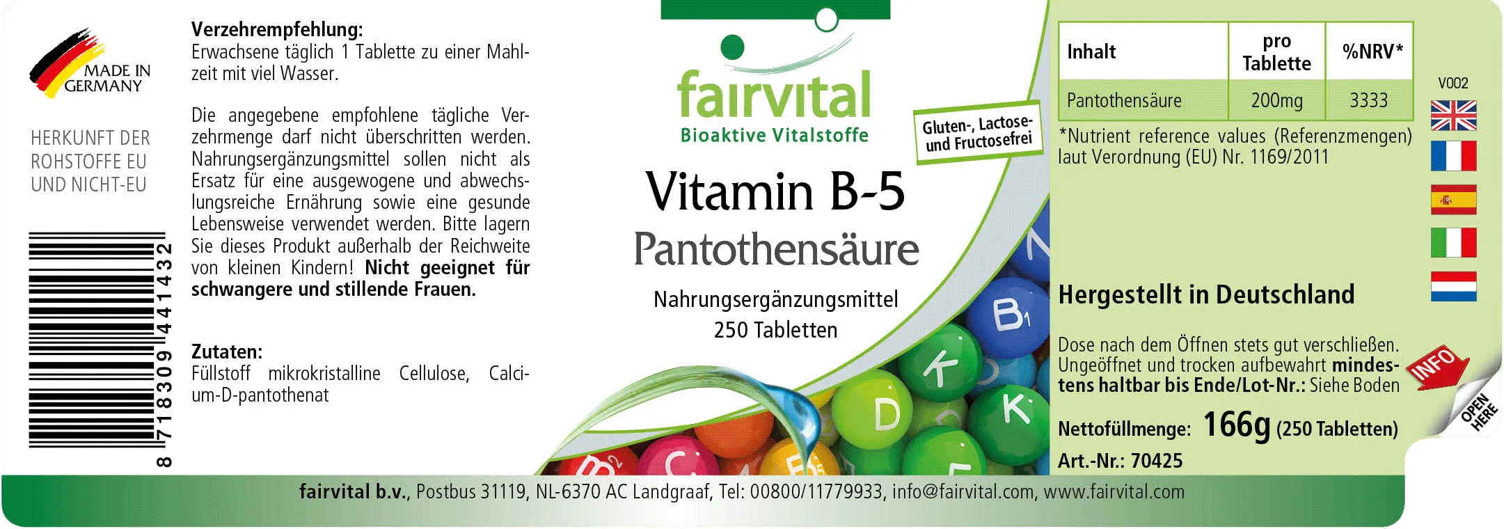 Vitamina B-5 acido pantotenico 200 mg - 250 compresse