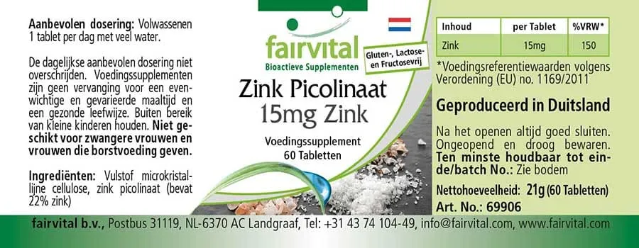 Zinc Picolinate 15mg Zinc - 60 Tablets