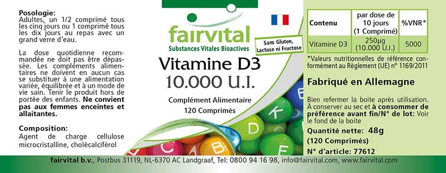 Vitamin D3 10000 I.U. - 120 Tablets