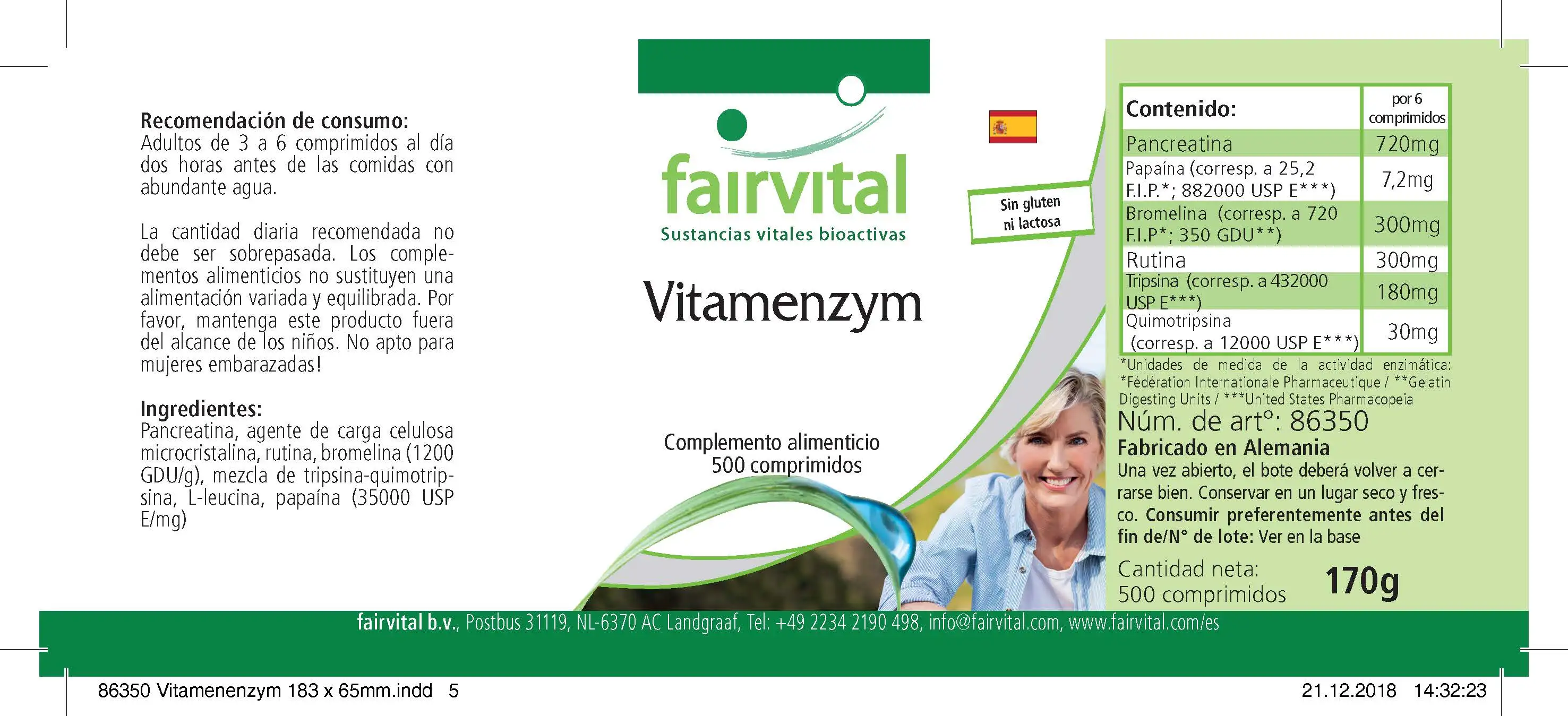 Vitamenzym - Complejo de vitaminas y enzimas - 500 comprimidos