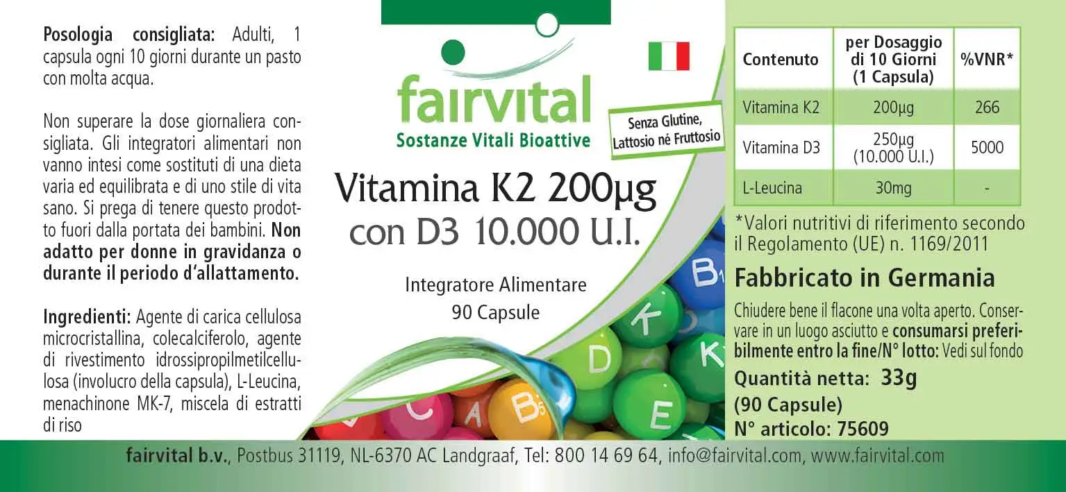 Vitamin K2 200µg with D3 10000 I.U. - 90 Capsules