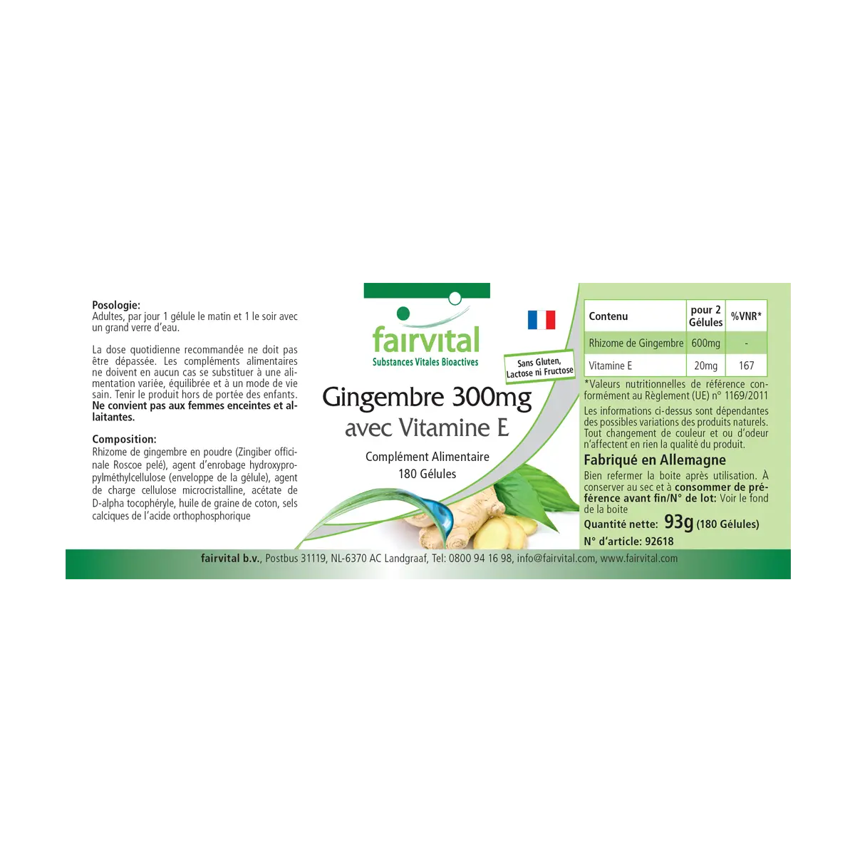 Gélules de Gingembre avec de la Vitamine E - 180 gélules