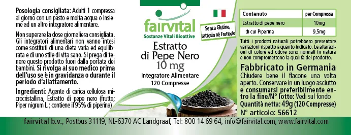 Estratto di pepe nero 10mg