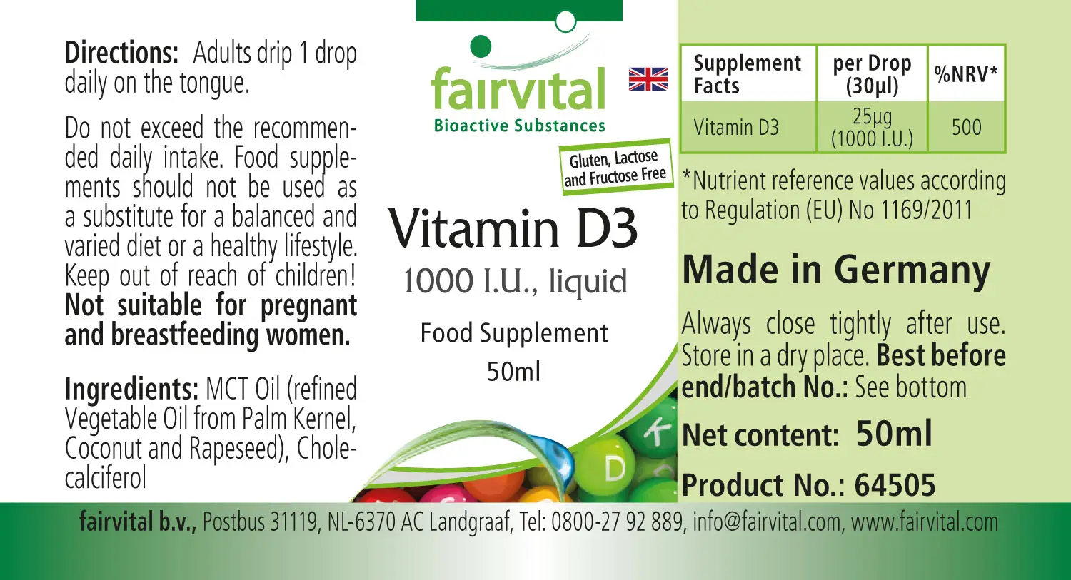 Vitamin D3 liquid – 1000 I.U. per drop – 50ml