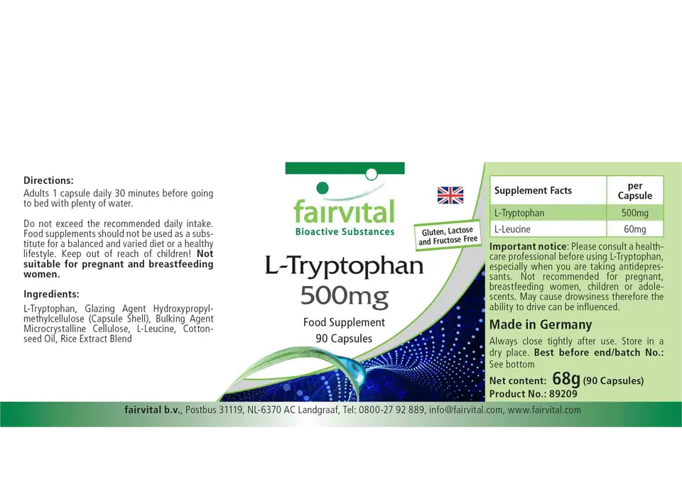 L-Triptófano 500mg - 90 Cápsulas