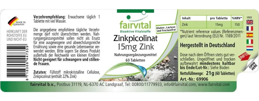 Picolinato de Zinc 15mg - 60 Comprimidos