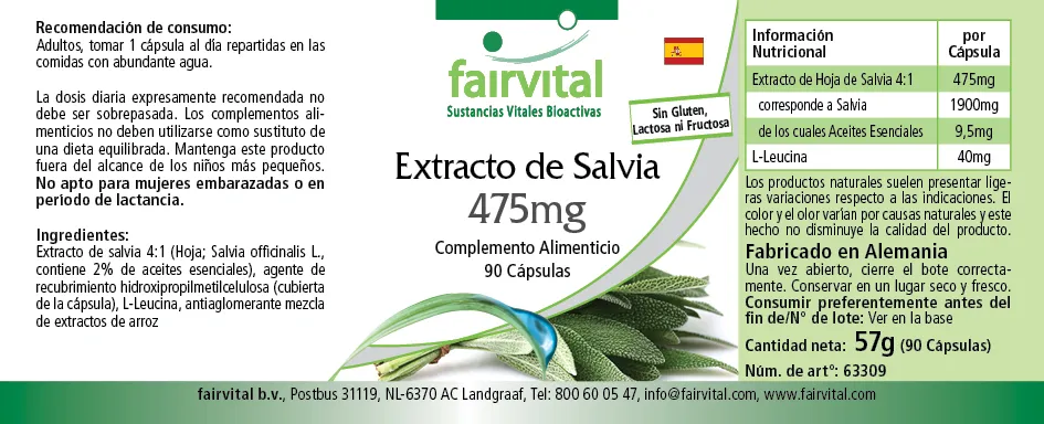 Extracto de salvia 475mg - 90 Cápsulas