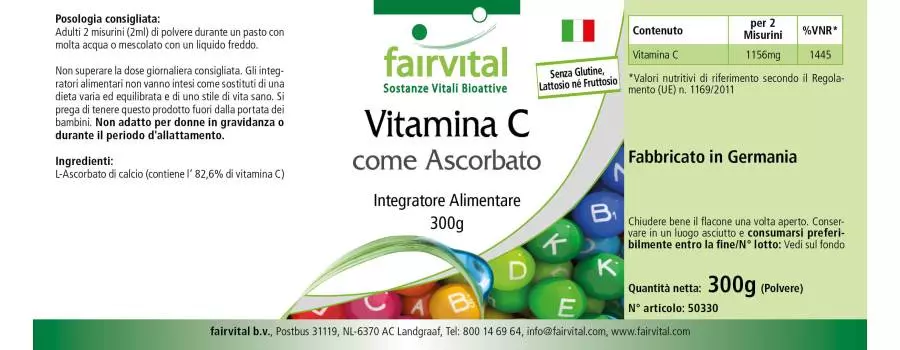 Vitamina C en forma de ascorbato - 300g en polvo