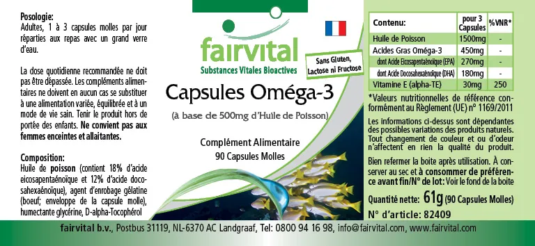 Omega-3 de 500mg de aceite de pescado - 90 Softgels