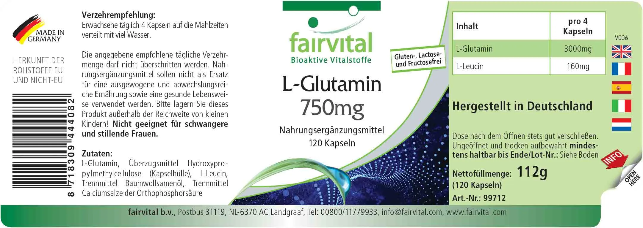 L-Glutamine 750mg - 120 Capsules