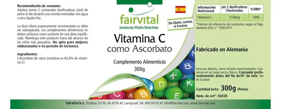 Vitamina C en forma de ascorbato - 300g en polvo